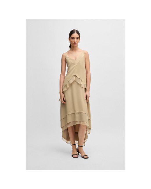 Boss White Layered Satin Dress With Silk Inserts