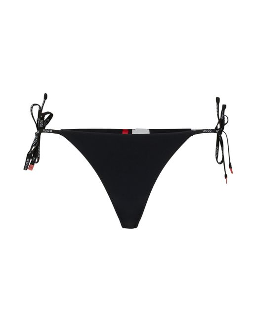 HUGO Black Tie-side Bikini Bottoms With Logo Print