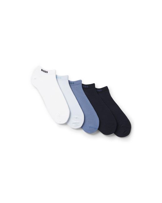 Boss Blue Five-Pack Of Cotton-Blend Ankle Socks With Branding for men