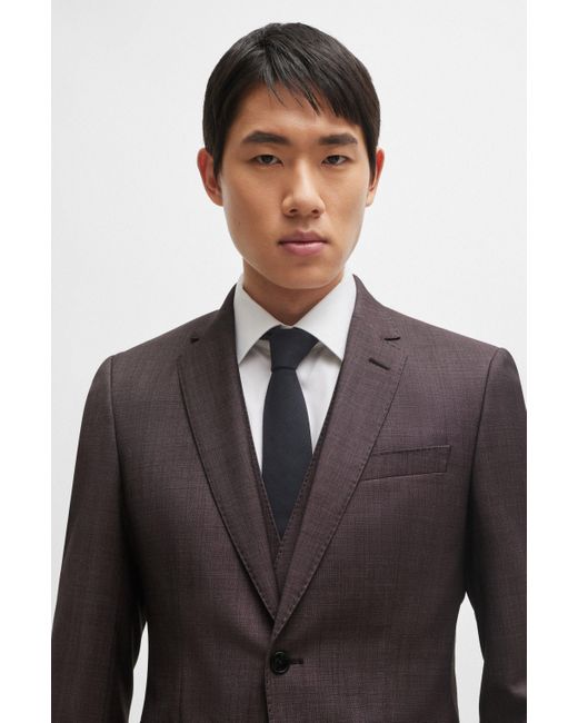 Boss Black Three-piece Slim-fit Suit In Patterned Stretch Wool for men