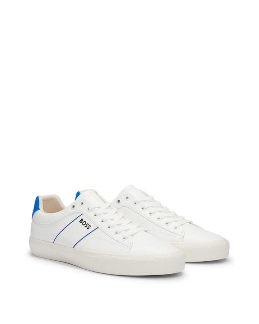 Boss White Cupsole Lace-up Trainers With Contrast Logo for men