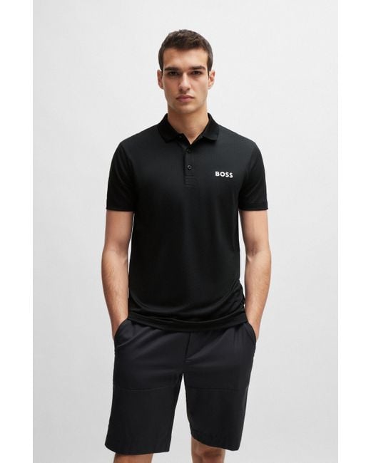Boss Poloshirt aus Dégradé-Jacquard mit kontrastfarbenem Logo in Black für Herren