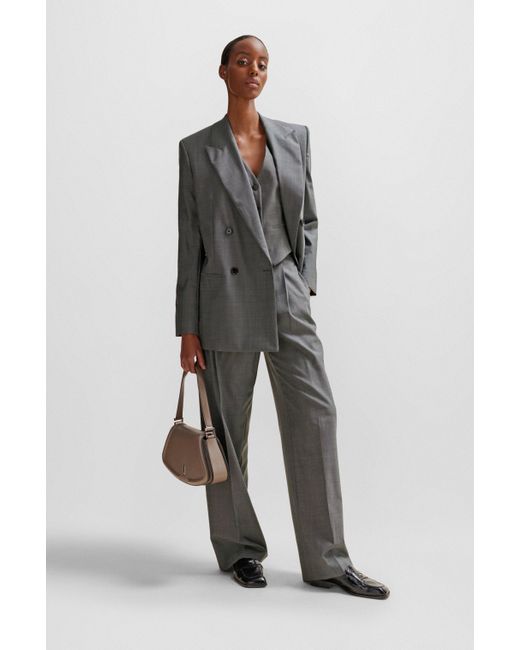 Boss Gray Open-back Slim-fit Waistcoat In Virgin Wool