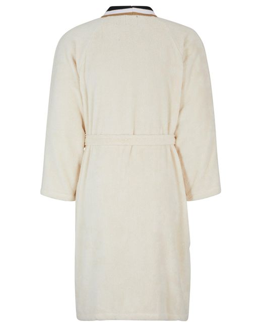 Boss White Cotton Jacquard Dressing Gown With Signature-stripe Trim