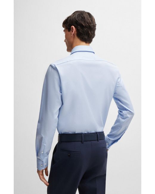 Boss Regular-Fit Hemd aus strukturierter Stretch-Baumwolle mit bügelleichtem Finish in Blue für Herren