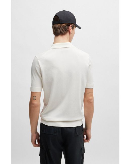 HUGO White Zip-neck Polo Shirt With Stacked Logo for men