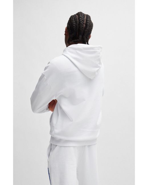 HUGO Relaxed-fit Hoodie Van Sweatstof Met Logoprint in het White voor heren
