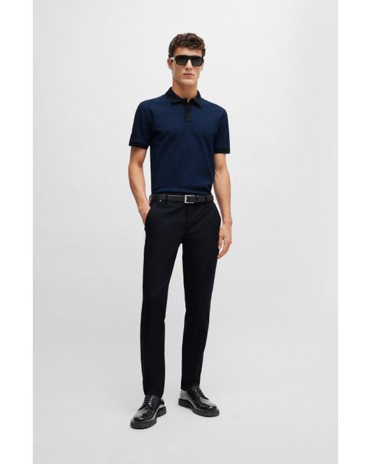 Boss Blue Slim-fit Polo Shirt In Two-tone Mercerized Cotton for men