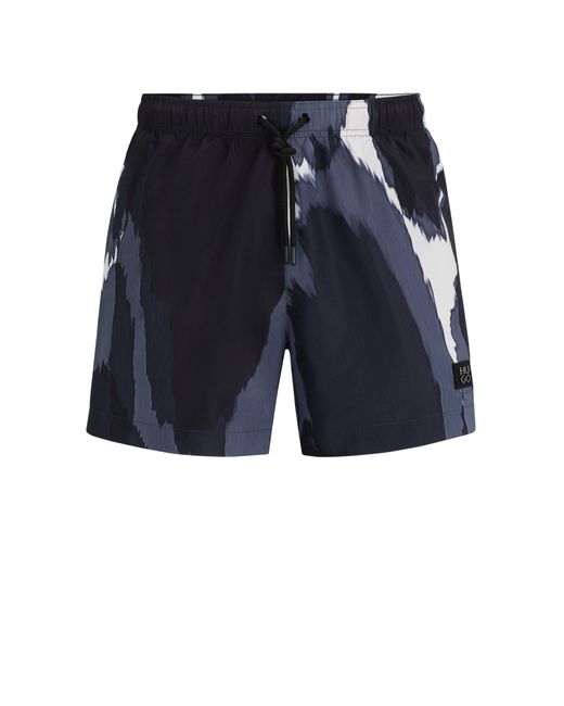 HUGO Blue Seasonal-print Quick-dry Swim Shorts With Metallic Logo for men