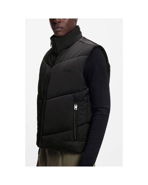 HUGO Black Water-Repellent Gilet With Tonal Logo for men