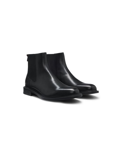 HUGO Black Leather Chelsea Boots With Elasticated Panels for men