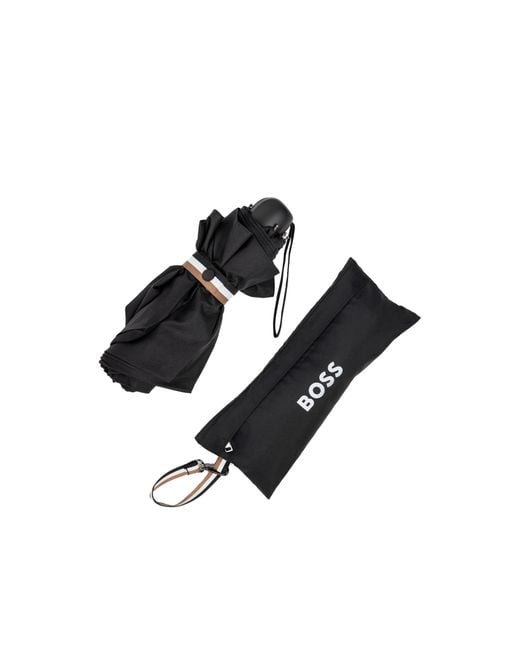 Boss Black Mini Umbrella With Signature-Stripe Closing Strap
