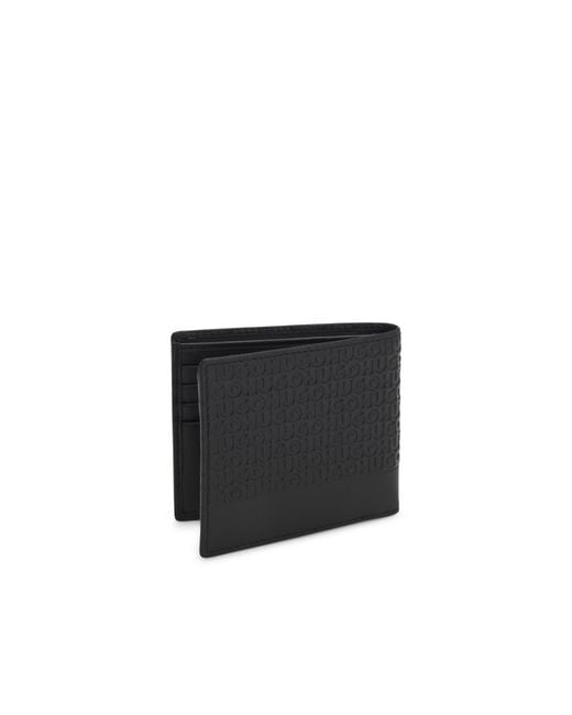 HUGO Black Leather Wallet With Repeat-Logo Embossing for men