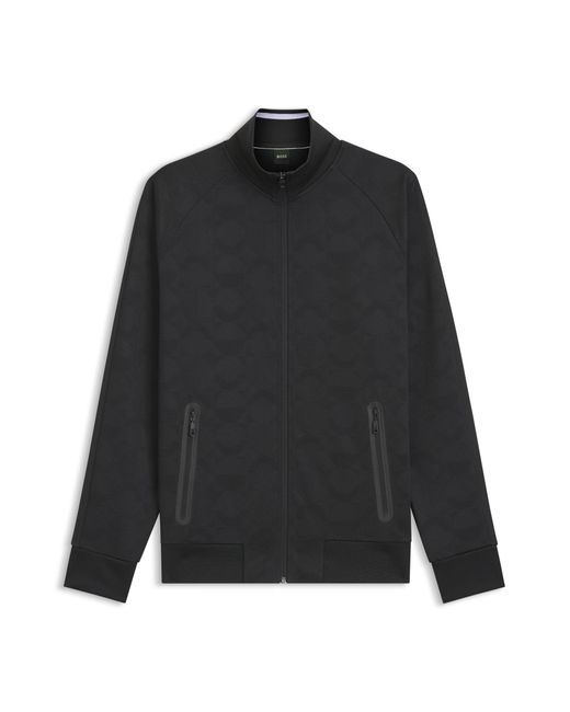 Boss Sweatshirt Met Ritssluiting, Zijstrepen En Jacquarddessin Van Cirkels in het Black voor heren