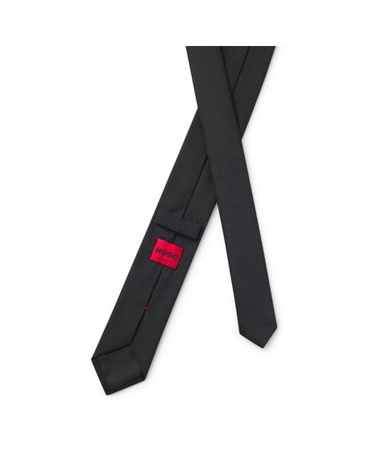 HUGO Black Silk-Blend Tie With Jacquard Weave for men