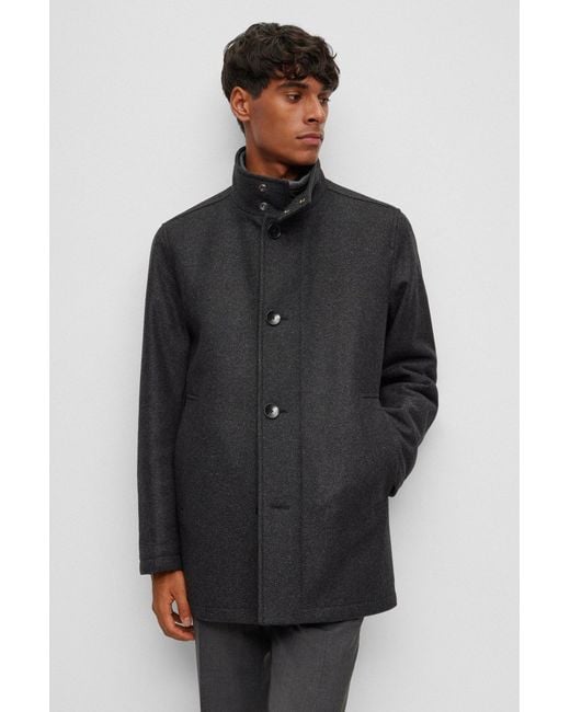Boss Gray Wool-blend Coat With Zip-up Padded Inner for men