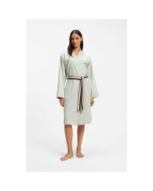 Boss White Cotton Dressing Gown With Signature-Stripe Belt
