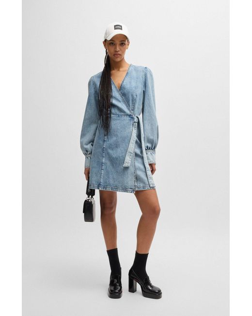 HUGO Blue Meerblaues Wickelkleid Aus Festem Denim