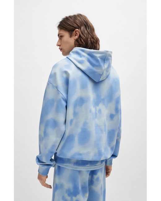 HUGO Blue Oversized-fit Hoodie In Cotton With Seasonal Print for men