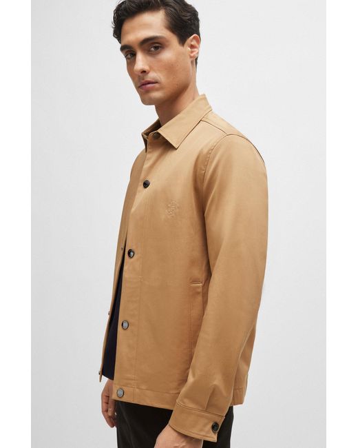 Boss Natural Relaxed-fit Jacket In Stretch Cotton With Press Studs for men