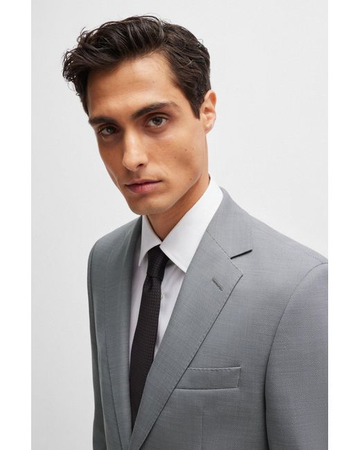 Boss Gray Regular-fit Suit In Micro-patterned Stretch Fabric for men