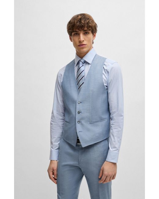 Boss Blue Slim-fit Suit In A Melange Wool Blend for men