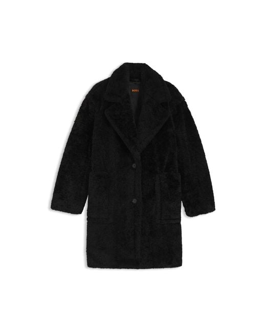 Boss Black Teddy Coat With Adjustable Collar