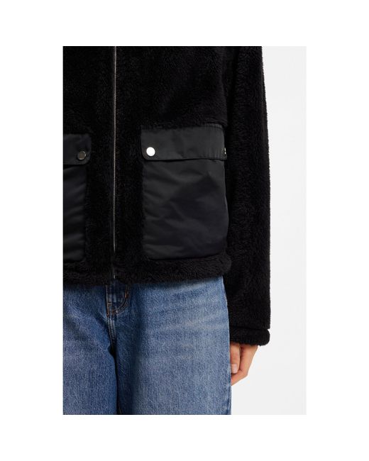 HUGO Black Faux-Fur Jacket With Contrasting Patch Pockets