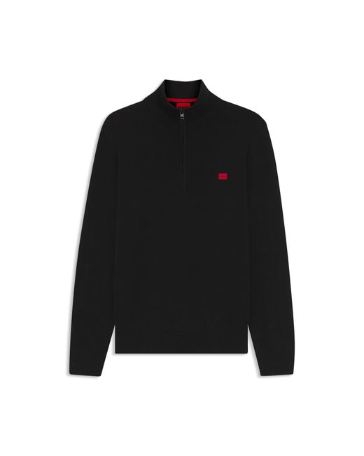 HUGO Black Zip-Neck Sweater for men