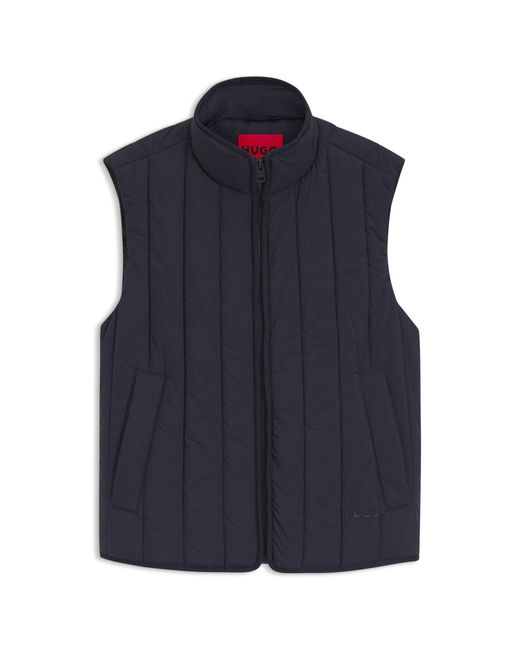 HUGO Blue Vertical-Quilted Gilet With Logo Detail for men