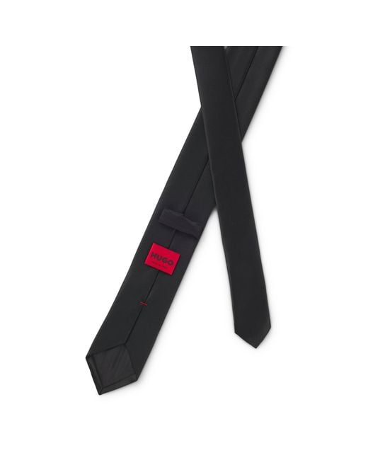HUGO Black Silk-Blend Tie With A Plain Weave for men