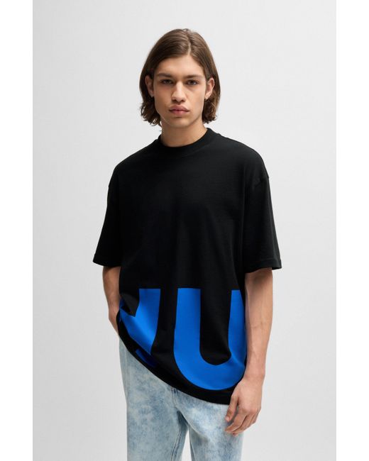 HUGO T-shirt Van Katoenen Jersey Met Doorlopend Logo in het Black voor heren