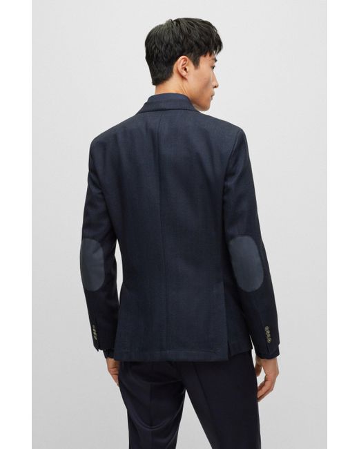 Boss Blue Slim-fit Jacket In Herringbone Cotton And Virgin Wool for men