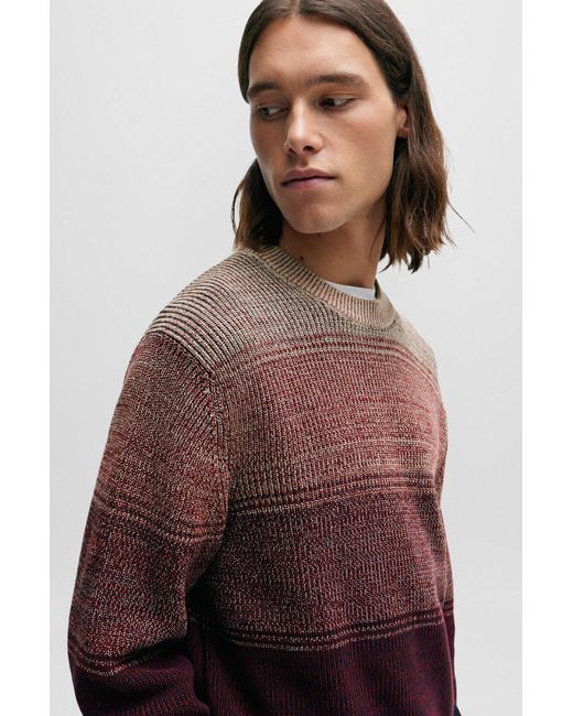 Boss Purple Cotton-blend Regular-fit Sweater With Degradé Knit for men