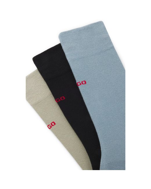 HUGO Blue Three-Pack Of Regular-Length Socks With Logos for men