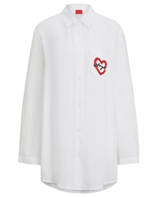 HUGO White Button-up Night Shirt With New-season Logo