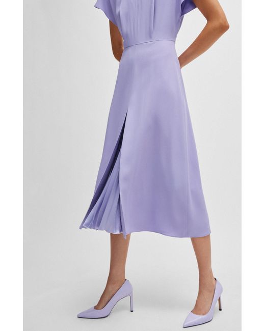 Boss Purple Keyhole-neckline Dress With Plissé Insert