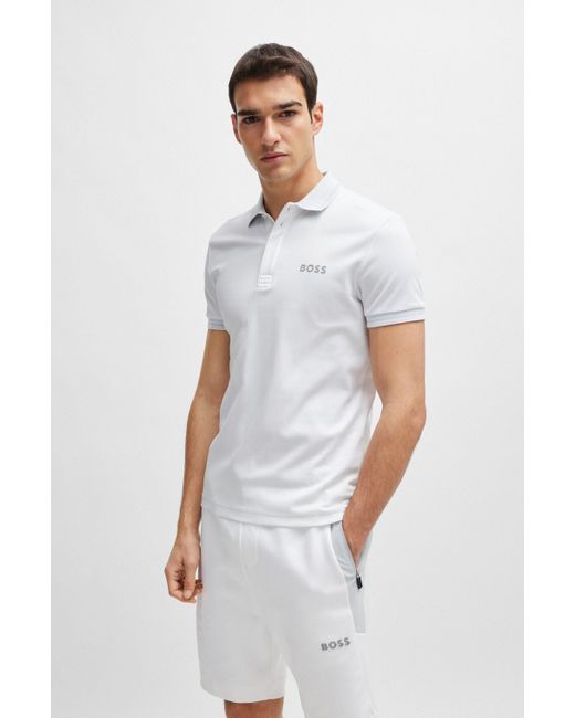 Boss Slim-Fit Poloshirt aus Interlock-Baumwolle mit Mesh-Logo in White für Herren