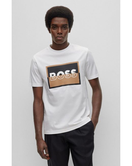 BOSS by HUGO BOSS Slim-fit T-shirt In Mercerised Cotton With Split Logo ...