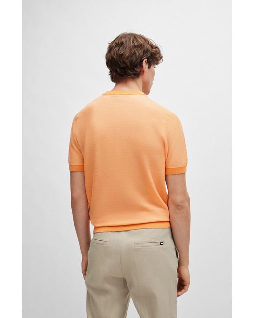 Boss Orange Short-sleeved Cotton-blend Sweater With Micro Structure for men