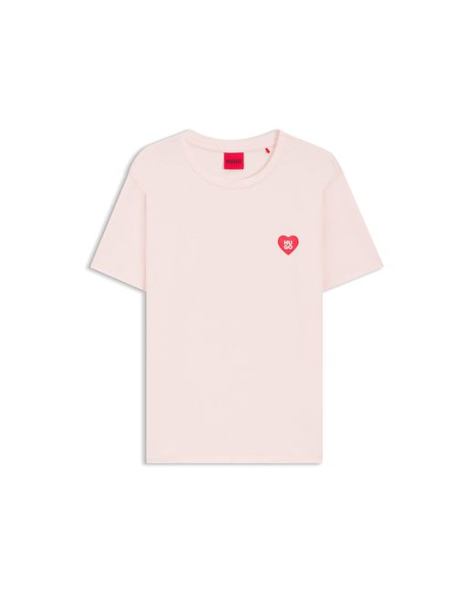 HUGO Pink Stretch-Jersey Pyjama T-Shirt With Logo Print