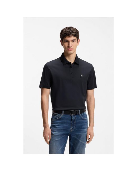 Boss Black Cotton Polo Shirt With Tonal Logo Badge for men