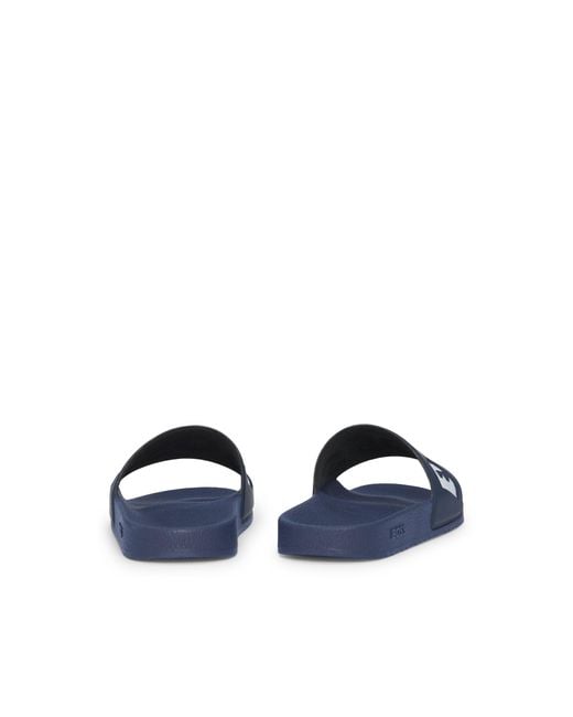 Boss Blue Italian-Made Slides With Large Logo Detail for men
