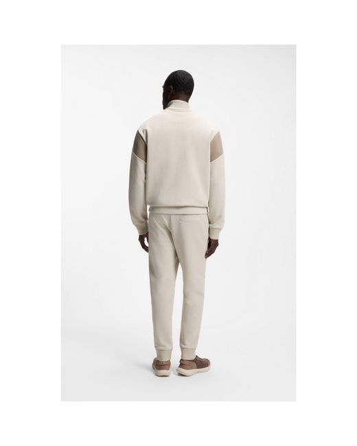 Boss Natural Zip-Up Cotton-Blend Sweatshirt With Contrast Inserts for men
