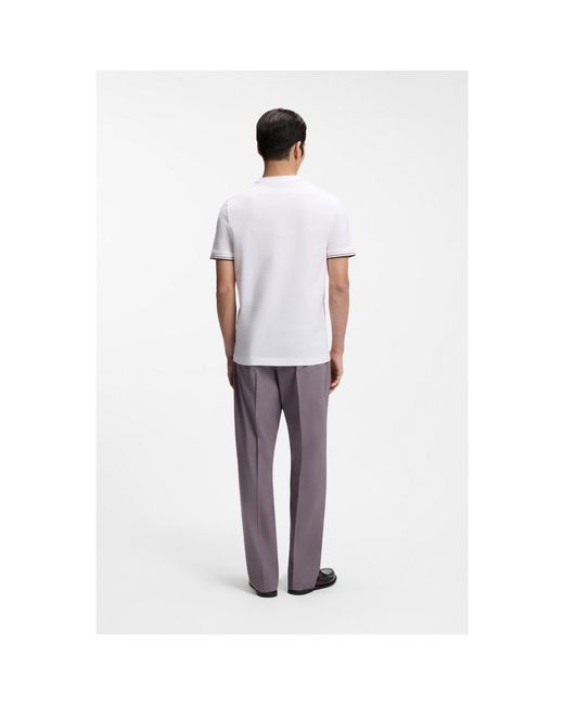 Boss White Cotton-Jersey T-Shirt With Signature-Stripe Cuffs for men