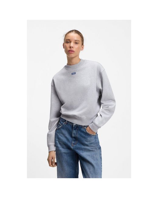 HUGO Gray Cotton-Terry Sweatshirt With Logo Badge