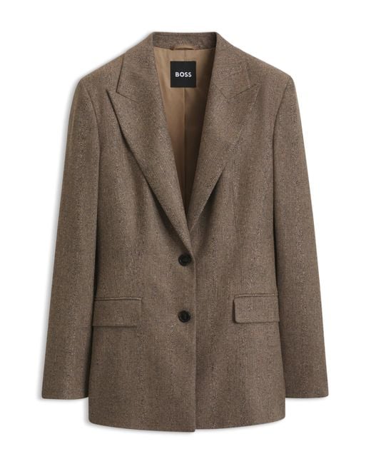 Boss Slim-Fit Blazer Van Structuurstof in het Brown