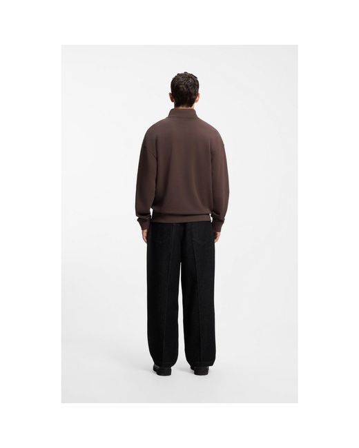 HUGO Brown Relaxed-Fit Cotton Sweatshirt With Zip Neck for men