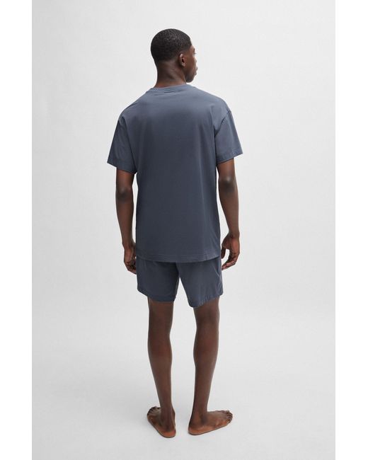 HUGO Blue Stretch-cotton Pyjama T-shirt With Logo Print for men
