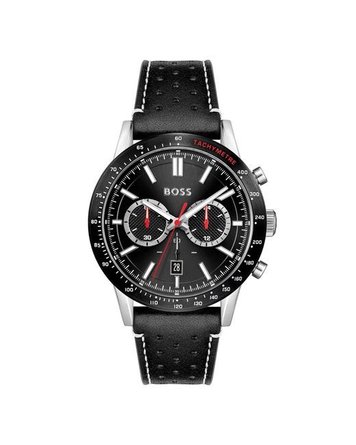 Boss Black-dial Chronograph Watch With Perforated Leather Strap for men